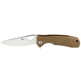 Honey Badger Leaf 14C28N Flipper Knife - Small, Tan