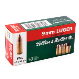 S&B Subsonic Ammo - 9mm 140gr FMJ [50]